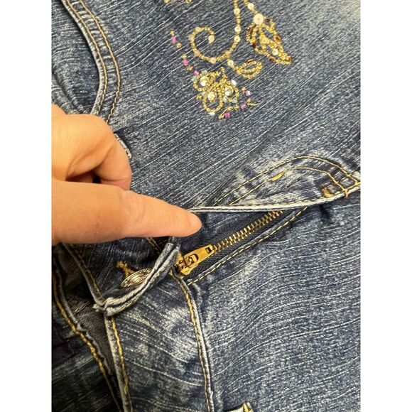 Angels womens flare jeans sz 7 mid rise blue jeans Y2K decor sequins embroidery - Picture 10 of 12